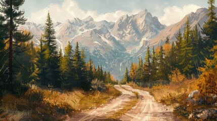 Road concept in mountains, nature background