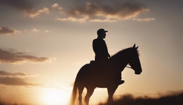 silhouette of a man riding a horse in at sunset