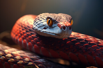 Close up of an orange copperhead snake, macro photography - obrazy, fototapety, plakaty