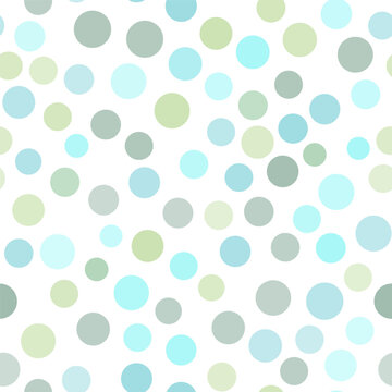 Geometrical seamless pattern. Many translucent blue green circles on white background. Abstract background with colorful rings. Decorative design element. Minimalist print for your design projects.
