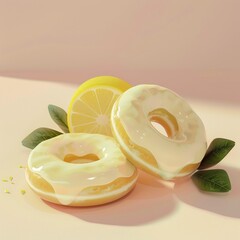 Fluffy donuts coated in a sweet syrup pastel colors background 3D Animation minimalist cute