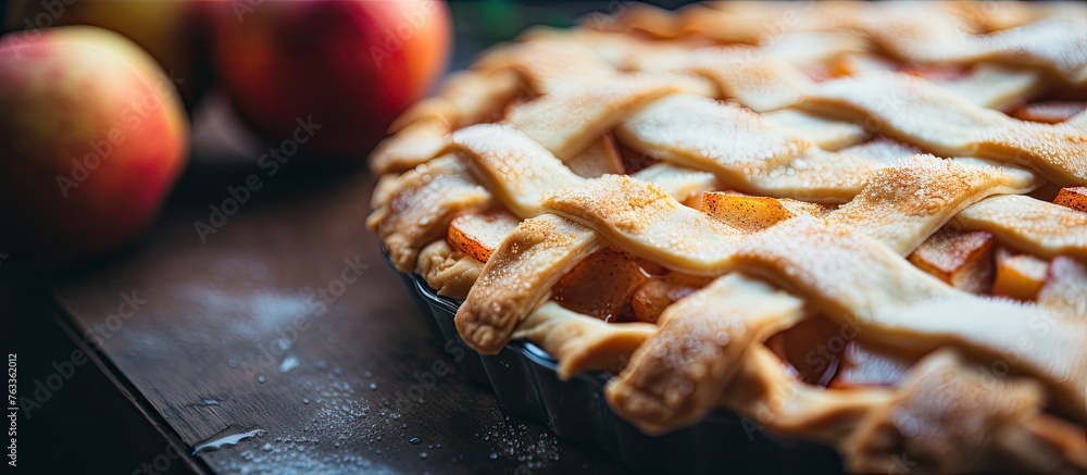 Poster pie with lattice crust and peach