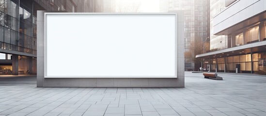 Blank billboard in city with bench
