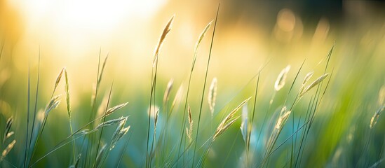 Sunlight filtering through tall grass in a field - obrazy, fototapety, plakaty