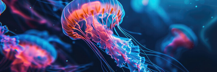 jellyfish swims in ocean ecosystem,Chrysaora hysoscella,Catostylus mosaicus - obrazy, fototapety, plakaty