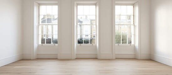 Empty room with three windows and wooden floor