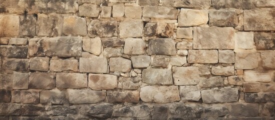 Fototapeta premium Person passing by a stone wall in close-up view