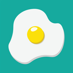 Fried egg omelette top view pan vector food illustration. Egg omelet albumen cartoon icon breakfast on yellow background. Vector illustration. Eps file 239.