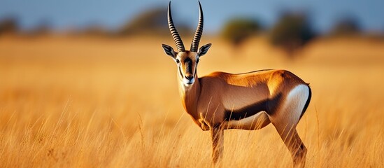 A gazelle in a grassy field - obrazy, fototapety, plakaty
