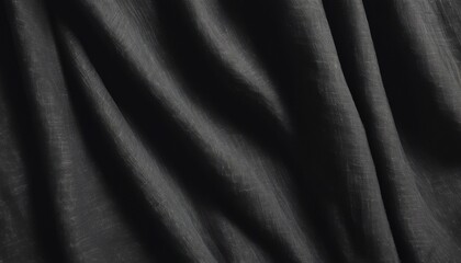 Linen black fabric close-up. Fabric background. Natural materials. Abstract fabric background. Black linen fabric with floral pattern.