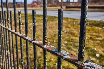 Rustic Metal Fence Texture at Cemetery - Eye-Level Perspective