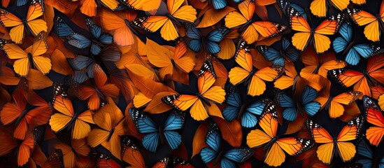 Close up of Orange and Blue Butterfly Swarm - obrazy, fototapety, plakaty