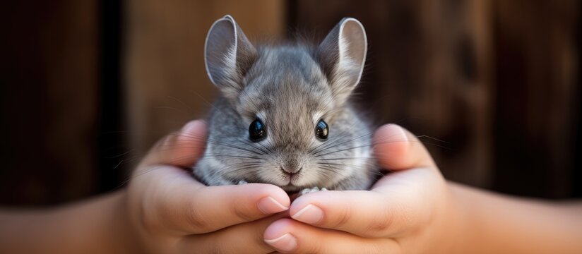 Girl holding a small gray hamster and a chinchilla cub