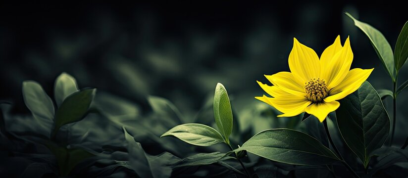 Yellow flower blooming in darkness