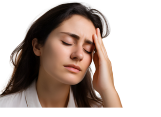 woman with headache, transparent background\