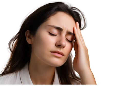 woman with headache, transparent background\
