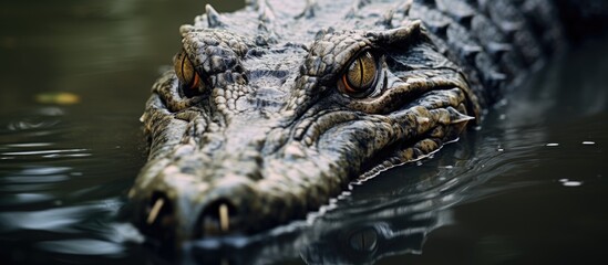 Fototapeta premium Crocodile with Open Mouth and Wide Eyes in Water