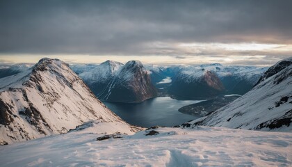 Landscape of the mountains of Norway. Natural background. Lake and mountains of Norway