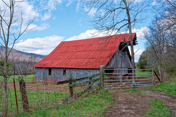 Old barn with a red roof