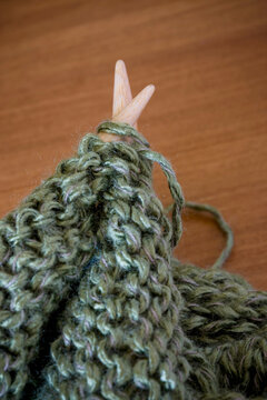 Close Up of Yarn and Knitting Needles