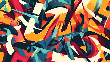 Abstract illustration of distorted, messy, sloppy typography, graffiti. Flat style, illusion of volume, varied color palette. Street style concept. Generative by AI