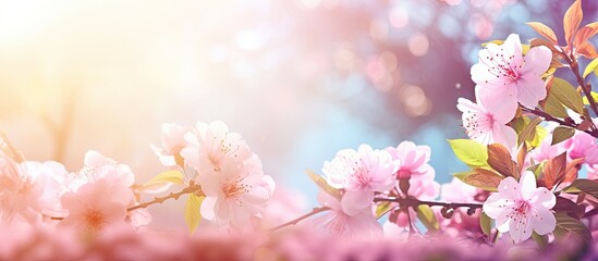 Pink blossoming tree in sunlight