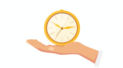 Hand holding a clock icon  flat vector isolated on wh