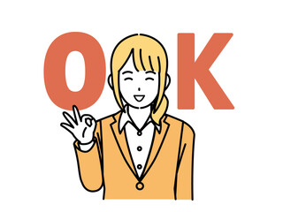 Okサインをする女性会社員のイラスト