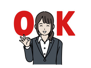 Okサインをする女性会社員のイラスト