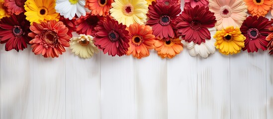 Brightly colored flowers on white curtain in room