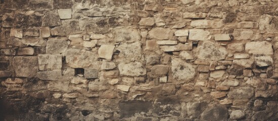 A close up of a stone wall with a small window