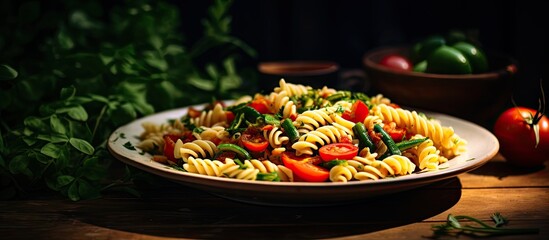 A plate of pasta with fresh tomatoes and basil