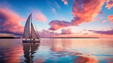 Schilderijen op glas Sailing Into the Sunset Amidst Cotton Candy Skies © heroimage.io