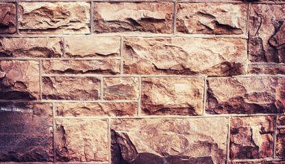 Closeup, brick wall or design with structure, architecture or pattern with building or brick....