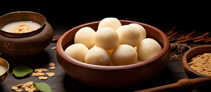 A bowl of food on a table