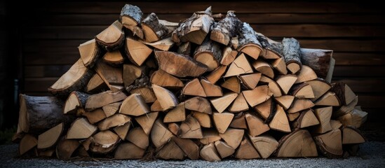 A pile of firewood on cement floor