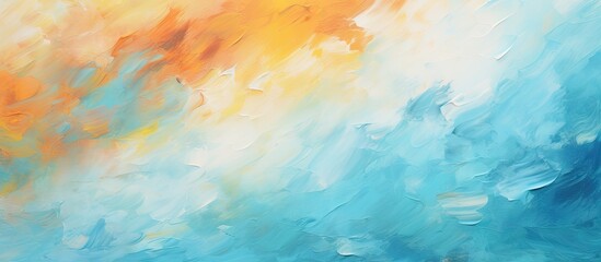 Abstract artwork with blue and orange sky and clouds
