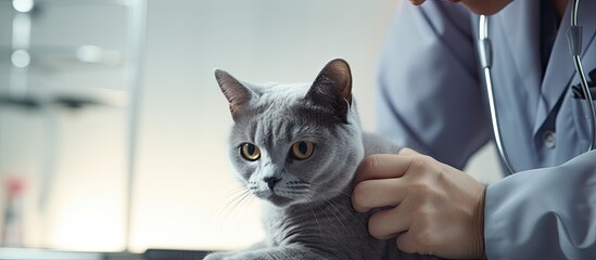 Veterinarian inspecting cat ears and skin with stethoscope - Powered by Adobe