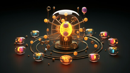 Colorful 3D atomic illustration electrons