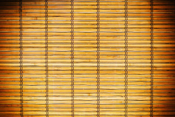 Wallpaper, bamboo and texture with wooden blinds for shade, cover or pattern of abstract wall, design or color background. Detail of wood surface, stripes and lines with exterior or modern curtains