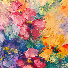 Close-up of watercolor flowers on canvas, Vibrant watercolor Painting, Colorful Textured Petals, Creative Artwork Detail, AI Generation