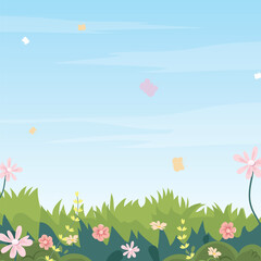Fototapeta na wymiar Springtime Bliss, Blossoms, Butterflies, and Blue Skies