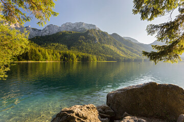 Feslen am Ufer, Vorderer Langbathsee, Höllengebirge, Salzkammergut, Oberösterreich, Österreich