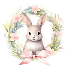 Watercolor Easter wreath with eggs in pastel colors isolated on white background