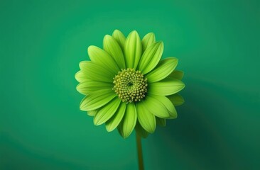 One green flower on green monochrome background. Copy space, place for text, empty space. View from above.