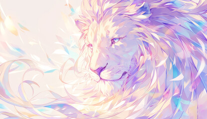 Fototapeta na wymiar lion, pastel color palette, illustration with a white background in the fantasy art 