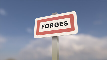 City sign of Forges. Entrance of the town of Forges in, Seine-et-Marne, France