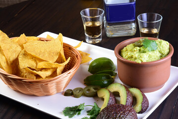 delicious Mexican cuisine guacamole, taco, tortilla, spicy Mexican chille