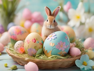 Fototapeta na wymiar Easter bunny and eggs