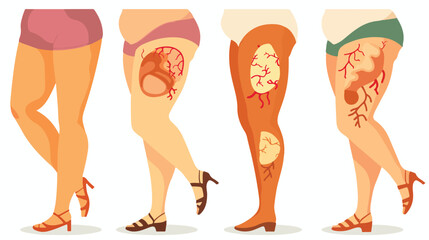 Lymphedema disease concept. Stages of swelling of fem